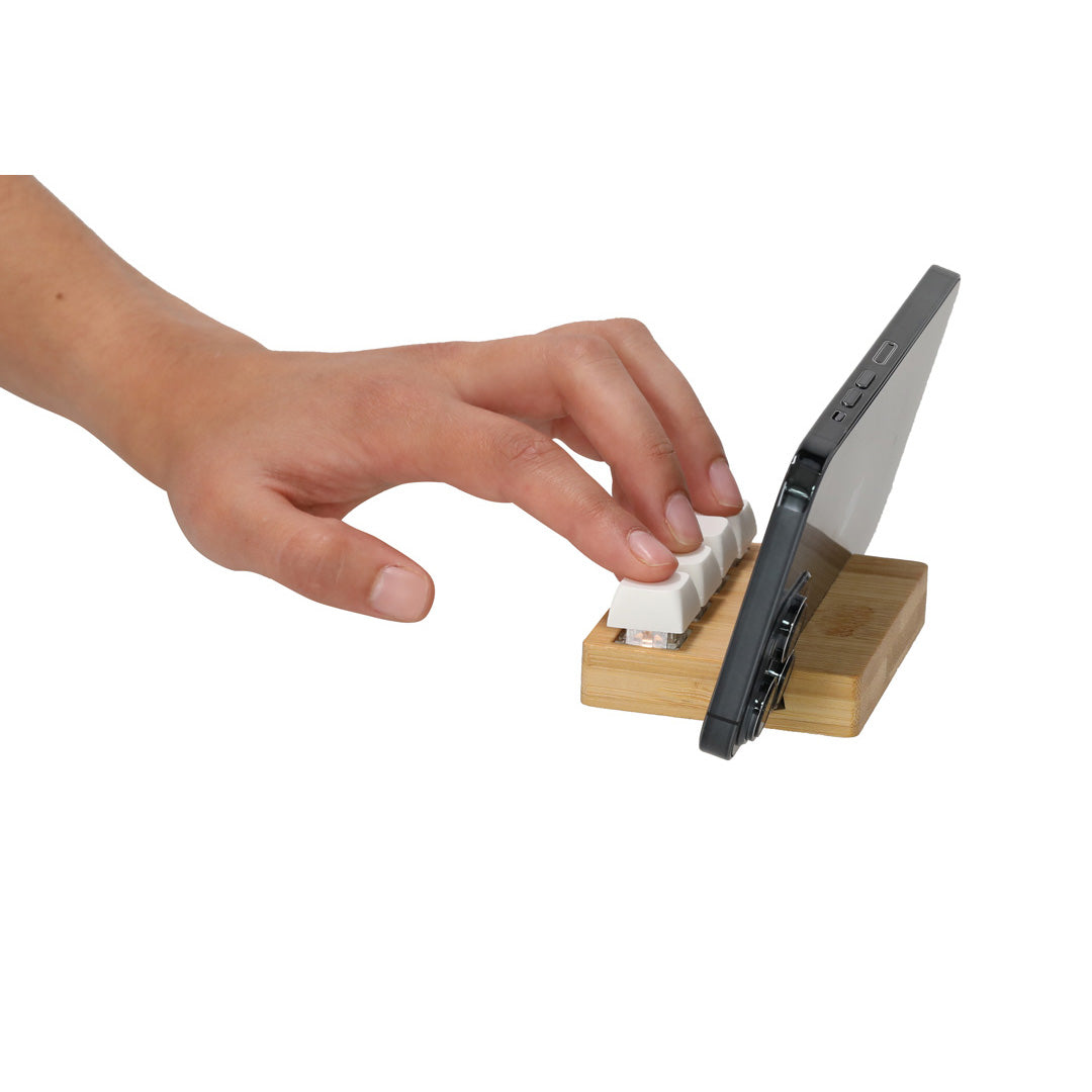 Support à smartphone avec touches clavier anti-stress en bambou personnalisable