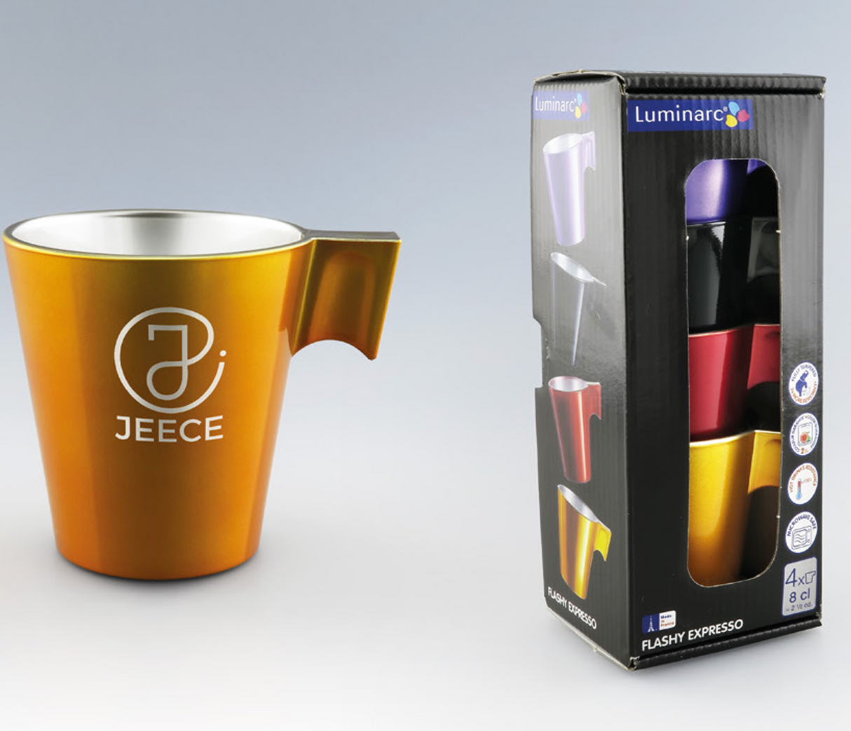Set de 4 tasses à Expresso en verre 8 cl Luminarc® personnalisé fabrication France 🇫🇷