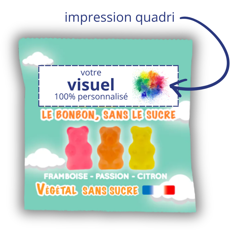 Custom 50g vegan & sugar-free gummy bears made in France 🇫🇷