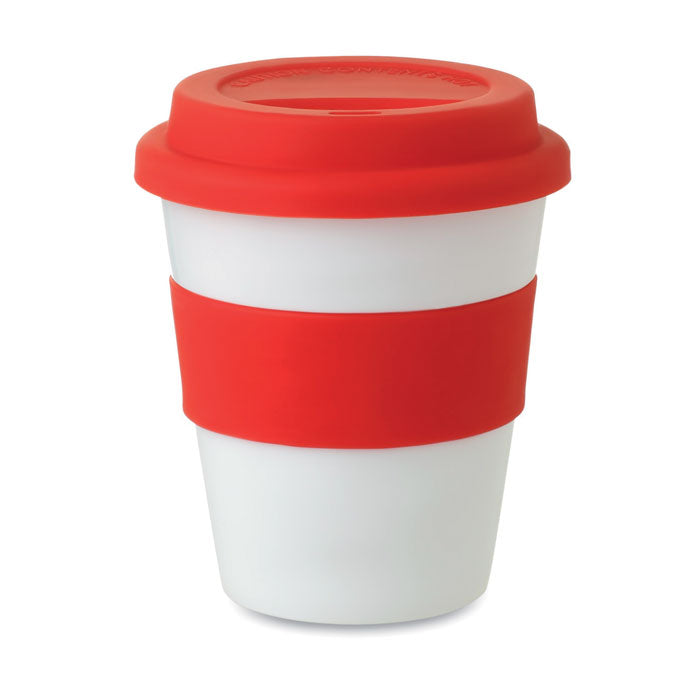 Gobelet en plastique simple paroi avec couvercle et bande anti-dérapante en silicone ASTORIA personnalisable