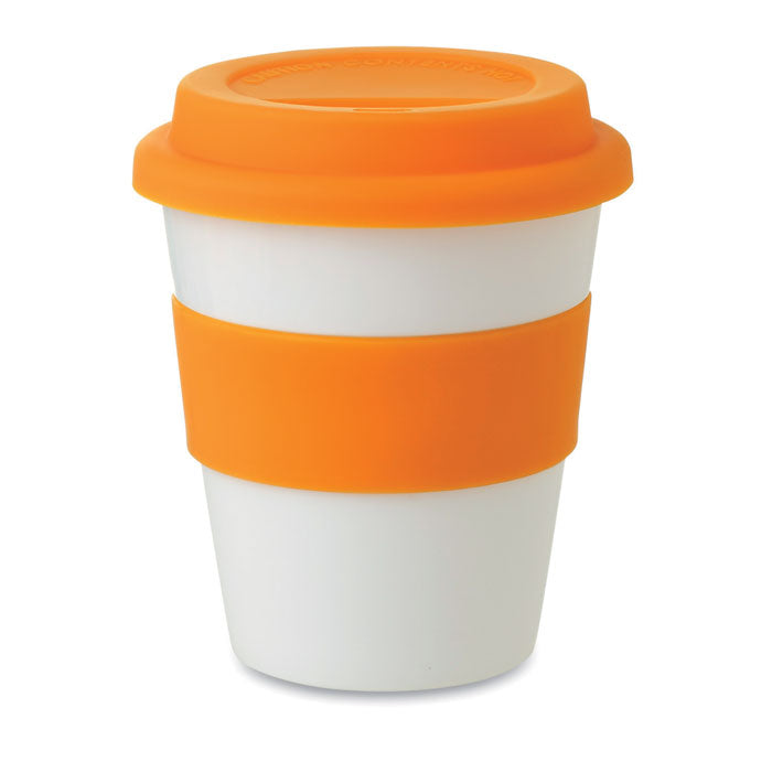 Gobelet en plastique simple paroi avec couvercle et bande anti-dérapante en silicone ASTORIA personnalisable