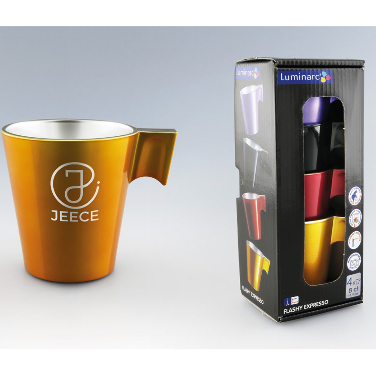 Coffret 4 tasses à expresso 8 cl en verre Luminarc personnalisables fabrication France 🇫🇷