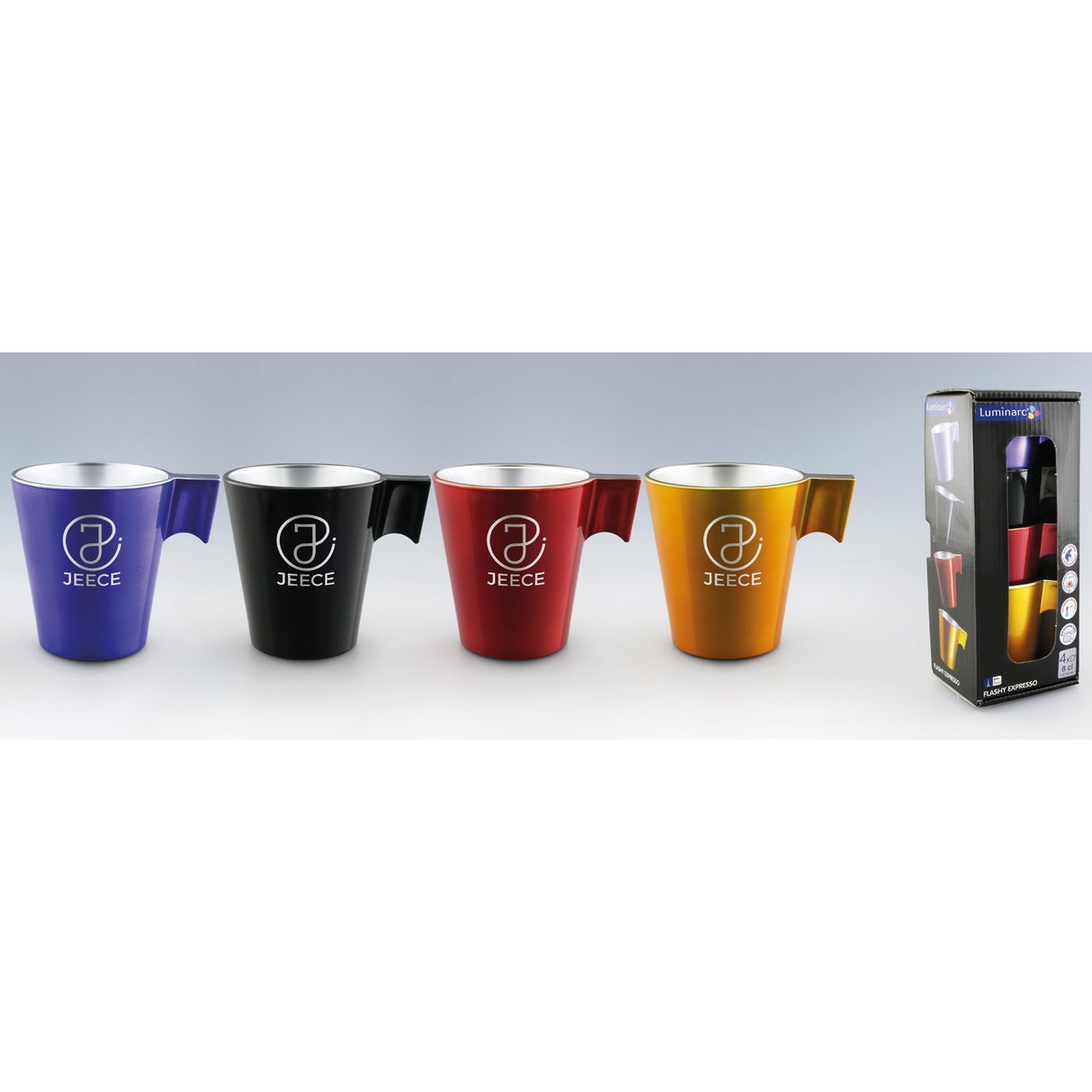 Coffret 4 tasses à expresso 8 cl en verre Luminarc personnalisables fabrication France 🇫🇷