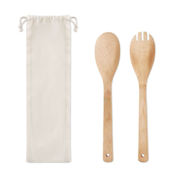 Couverts À Salade En Bambou Mayen Set Personnalisable Beige Accessoires Culinaires