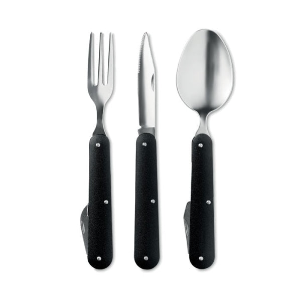 Couverts De Camping 3 Service Personnalisable Noir Plein Air