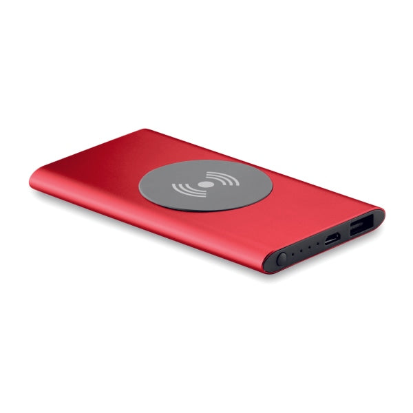 Powerbank Sans Fil 4000Mah. Power&Wireless Personnalisable Red Powerbanks