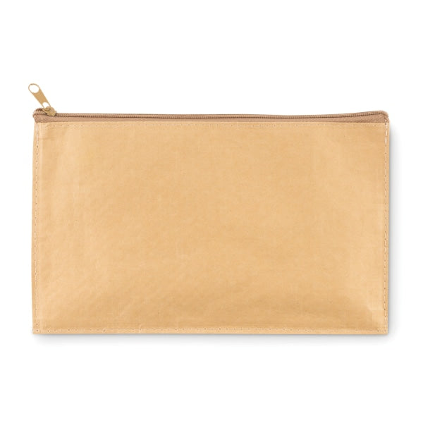 Trousse En Papier Tissé Flat Case Personnalisable Beige Ecriture
