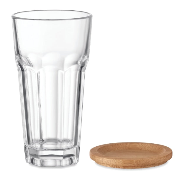 Verre en vitre avec couvercle de bambou