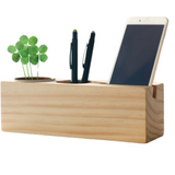 Station de bureau en bois 3-en 1 support à smartphone, pot à crayon et plante THILA personnalisable