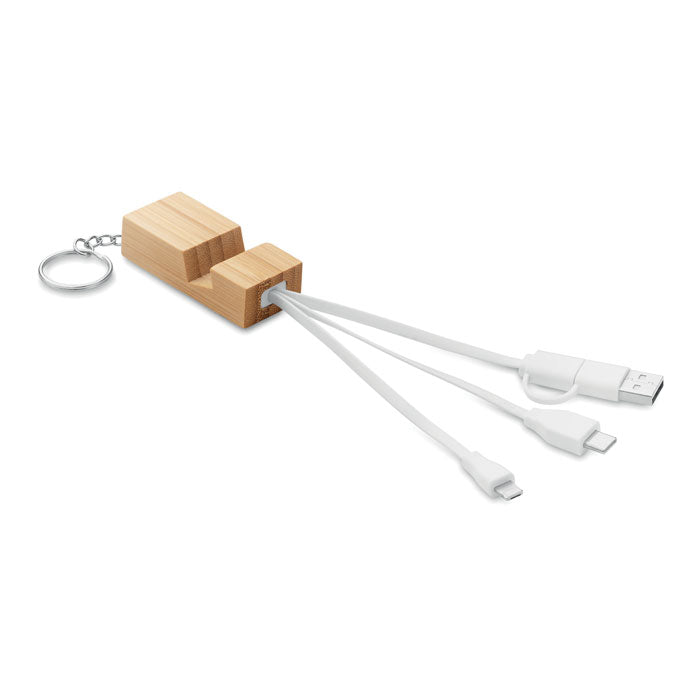 Porte-clés en bambou avec câble de charge 4 en 1 CLAUERC personnalisable