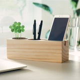 Station de bureau en bois 3-en 1 support à smartphone, pot à crayon et plante THILA personnalisable