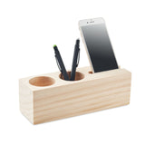 Station de bureau en bois 3-en 1 support à smartphone, pot à crayon et plante THILA personnalisable