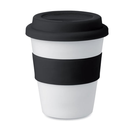 Gobelet en plastique simple paroi avec couvercle et bande anti-dérapante en silicone ASTORIA personnalisable