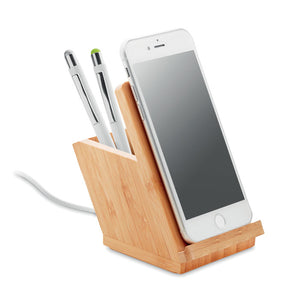 Chargeur sans fil avec porte-crayons en bambou BAICOI personnalisable
