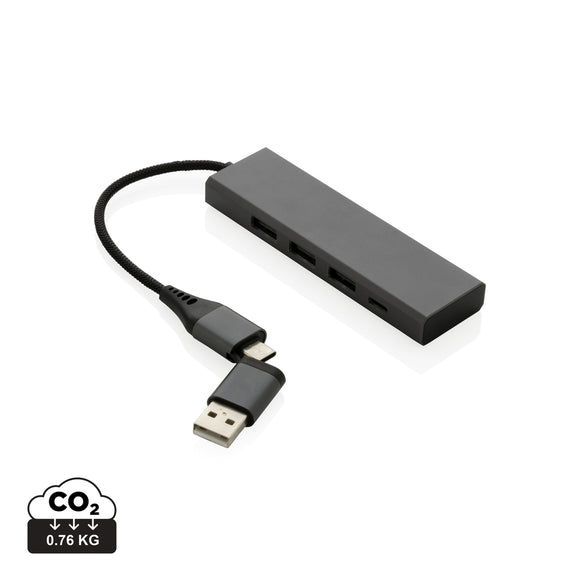 Hub avec 3 ports USB en aluminium recyclé RCS Terra-0