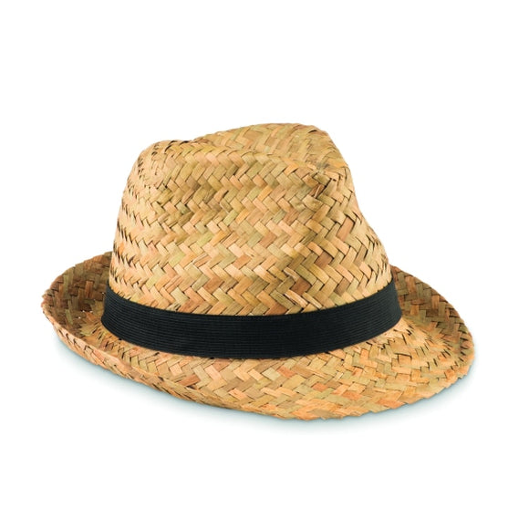 Chapeau En Paille Naturelle Montevideo Personnalisable Noir Chapeaux