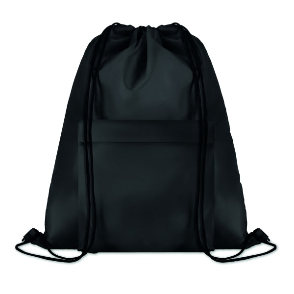Grand Sac Cordelette 210D Pocket Shoop Personnalisable Noir Sacs À Dos & De Plein Air