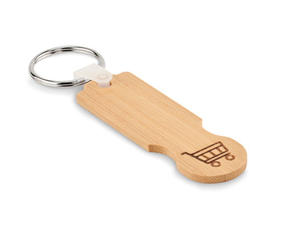 Porte-clés jeton en bambou COMPRAS personnalisable-0