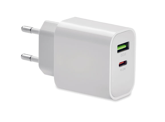 Chargeur 18W 2 ports, prise UE PORT personnalisable-0