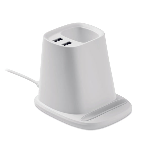 Pot À Stylos Et Chargeur 10W Multihold Personnalisable White Chargeurs Sans Fil