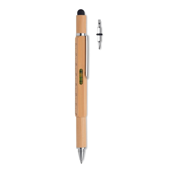 Stylo Niveau À Bulle En Bambou Toolbam Personnalisable Brown Ecriture