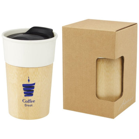 Tasse Pereira de 320 ml en porcelaine avec paroi extérieure en bamboupersonnalisable avec logo